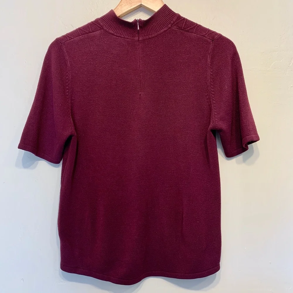 Koret | Cable Knit Plum Mock Turtleneck Short Sleeve Retro Mod Sweater